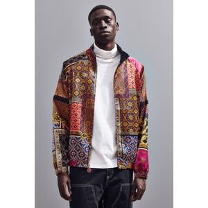 Men’s URBAN OUTFITTERS Scarf Print Satin Bomber Jacket Colorful Streetwear XL
